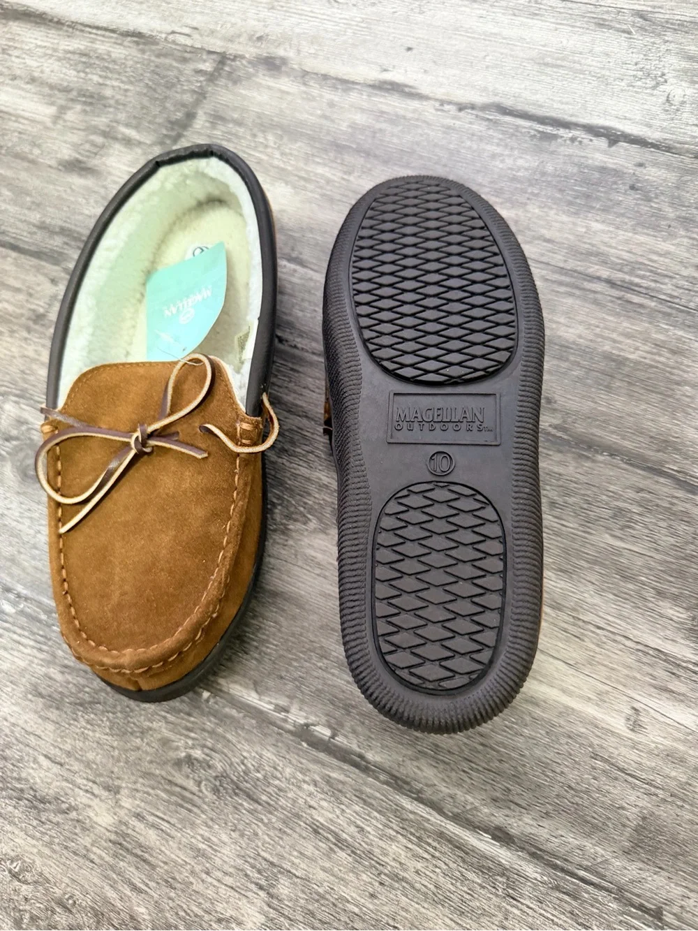 Magellan Outdoors Tan Suede Moccasin Slippers with Bow